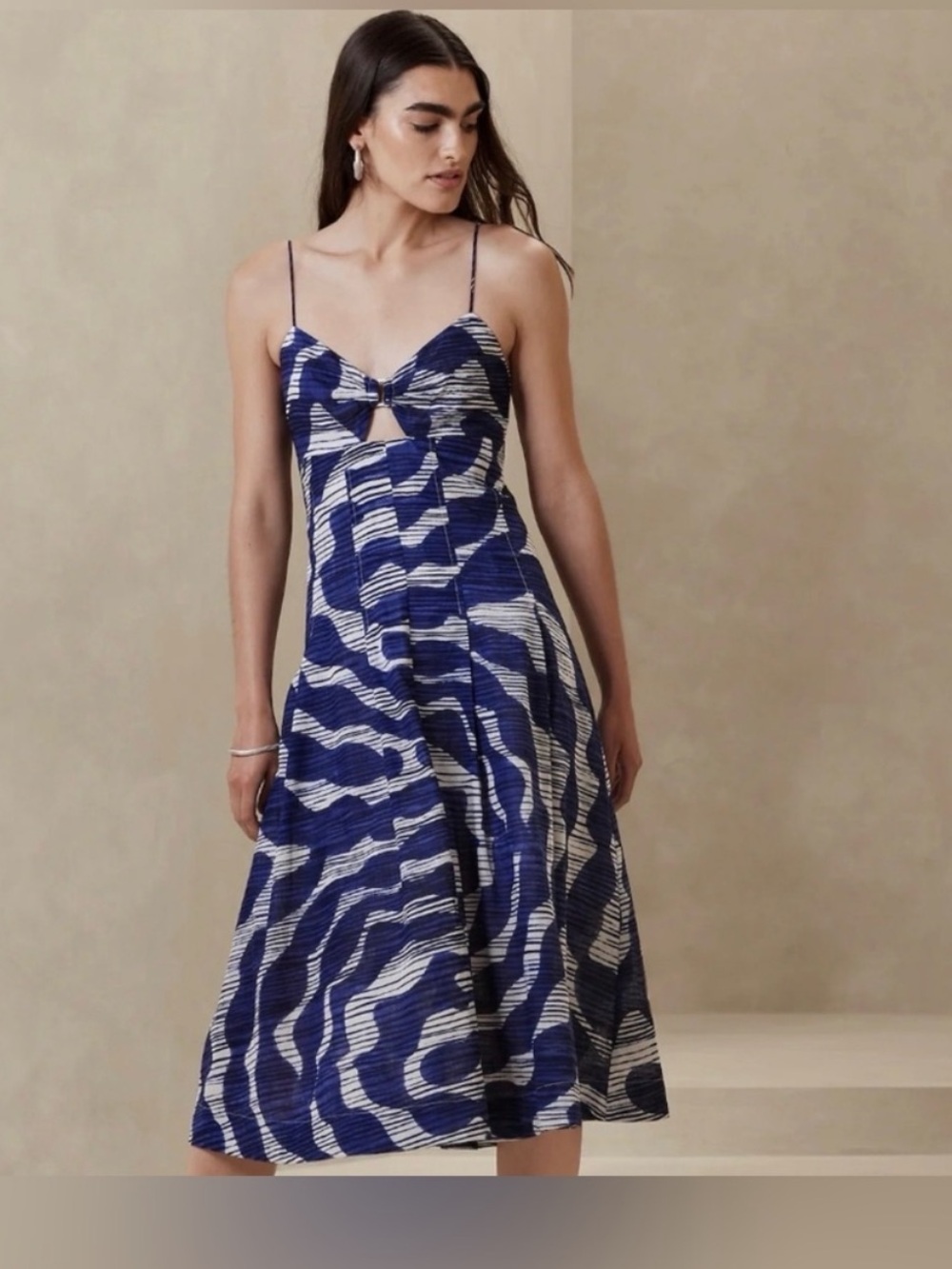 Banana Republic Blue White Cotton Midi Dress Petite 6